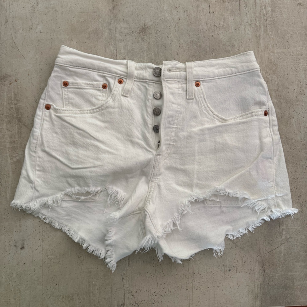 Levi's White Distressed Jean Shorts
